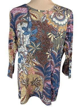 Christopher & Banks Top Knit Fall Botanical Size L Large Brown Blue
